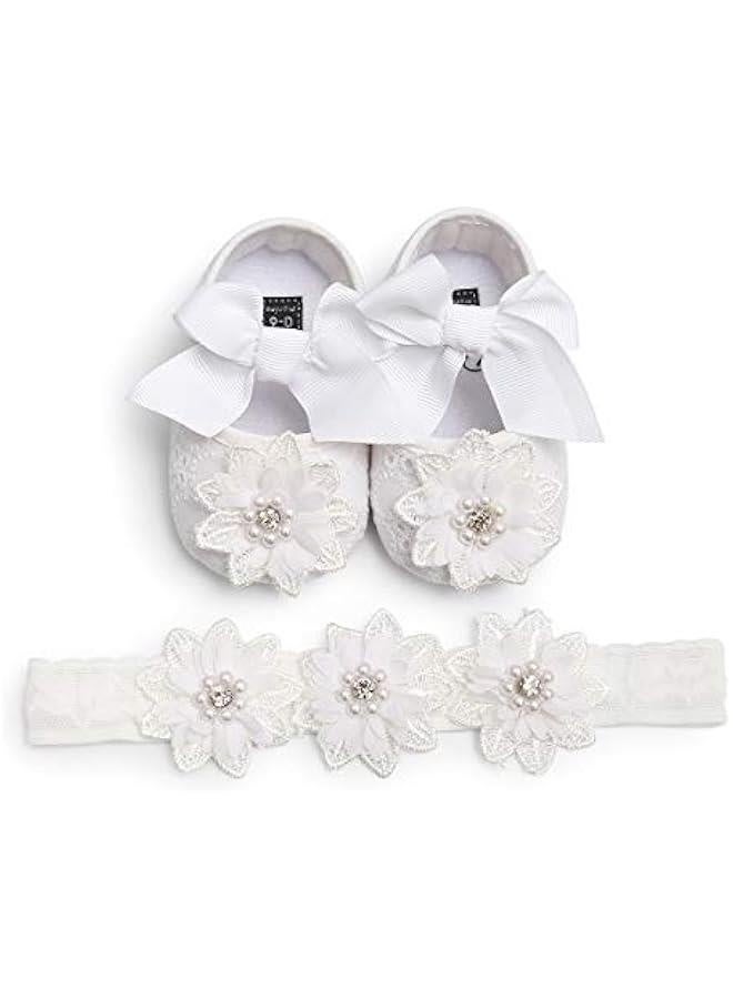 Infant Baby Girl Shoes Baby Mary Jane Flats Princess Wedding Dress Shoes Crib Shoe for Newborns, Infants, Babies, and Toddlers - Image 1