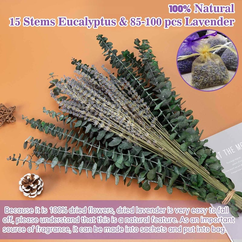 Jtoder 115 PCS Mixed Dried Eucalyptus Stems with Lavender Flowers Bundle for Shower, 17'' Natural Real Live Eucalyptus Leaves Branches Hanging Shower Plant for SPA Home Fragrance Bathroom Table Vase Decor - Image 3