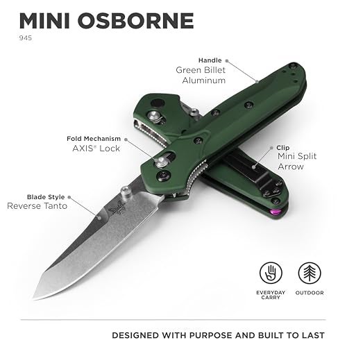 Benchmade - Mini Osborne 945 Folding Knife with Green Aluminum Handle (945) - Image 2