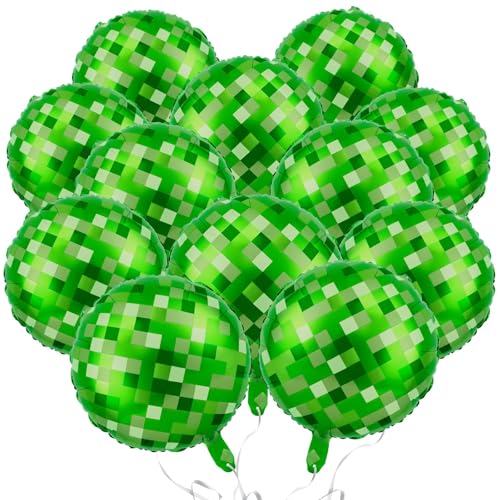 AXBMM 12 Pack 18 Inch Green Pixel Themed Foil BalloonsHappy Birthday Balloon Set for Vibrant Party DecorationsDurable Reusable Foil Mylar BalloonsPerfect for Birthday Party SuppliesGreen - Image 1
