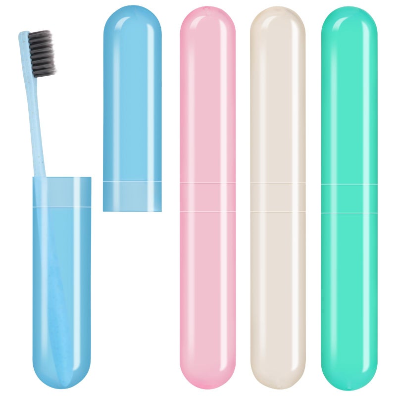 Hooqict 4 Pack Toothbrush Cases Travel Toothbrush Holder Portable Toothbrush Container Plastic Protector Cover Case for Traveling Camping Home School Business