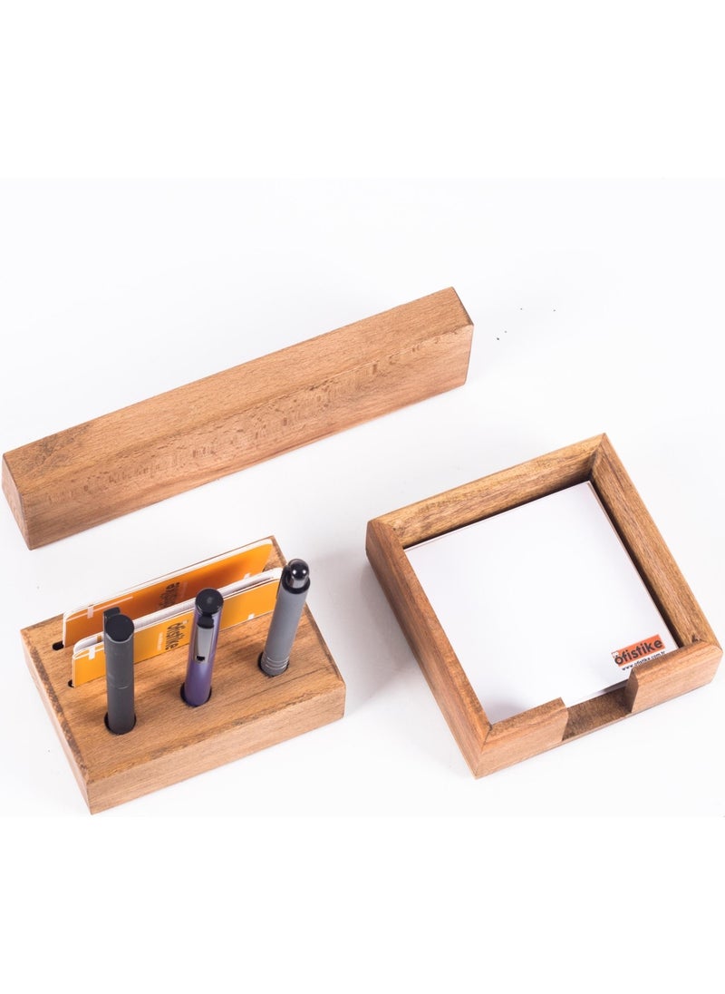 Ofistike - Premium Beech Table Nameplate Gift Desktop Organizer Block Nameplate Solid 3 Piece Office Desktop Set - Image 1