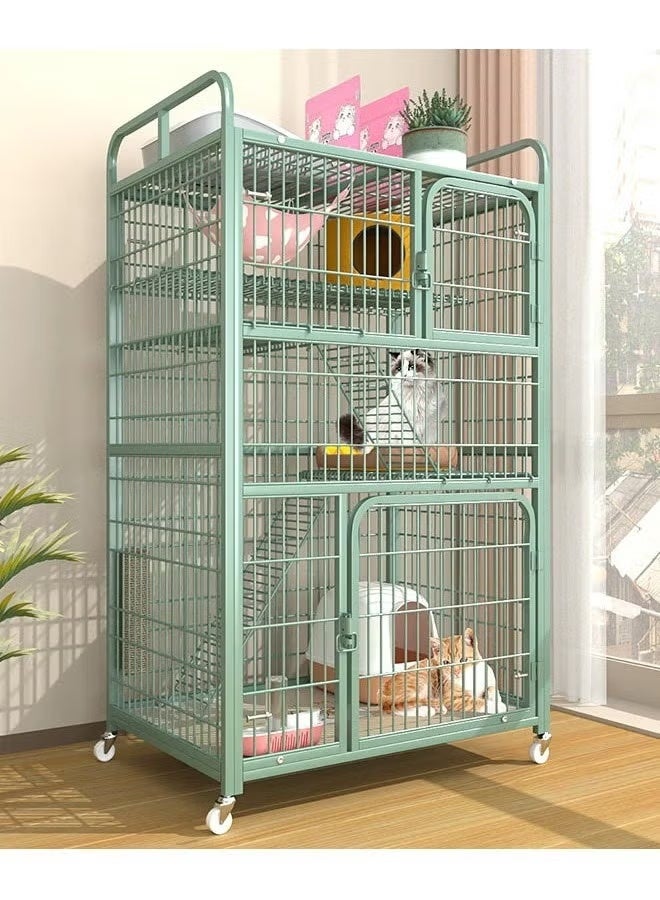 Cat Cage, Indoor iron Cat Playpen, 360 swivel universal Wheels, Double door design, Household detachable kitten cage, Green Large Cat Cage with hammock 80x136x55cm