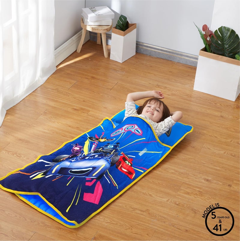 Idea Nuova DC Batwheels Toddler Quilted Nap Mat with Built-in Pillow and Blanket, Kids Sleep Mat for Daycare, Travel & Preschool, 20â€W x 46â€L - Image 5