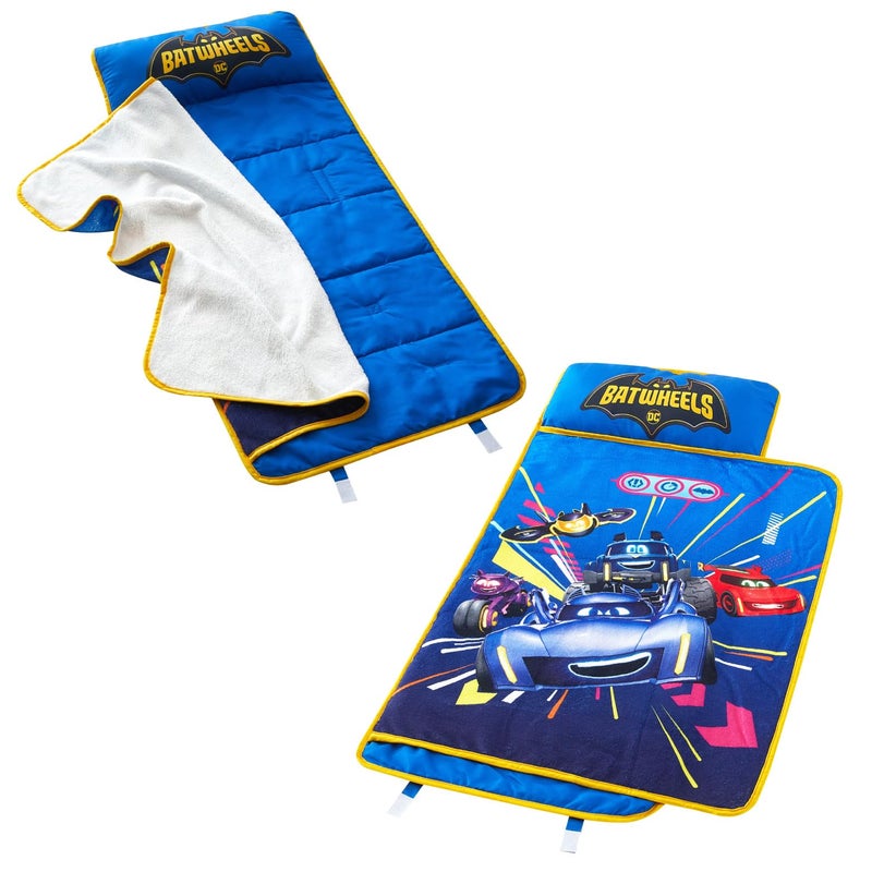Idea Nuova DC Batwheels Toddler Quilted Nap Mat with Built-in Pillow and Blanket, Kids Sleep Mat for Daycare, Travel & Preschool, 20â€W x 46â€L - Image 4