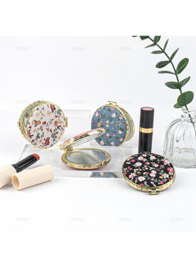 أوير 4 قطع من مرآة المكياج المدمجة ذات الأزهار الرجعية، مرآة صغيرة للجيب ومحفظة الجمال، مرآة سفر محمولة قابلة للطي للنساء والفتيات والسيدات - Image 4