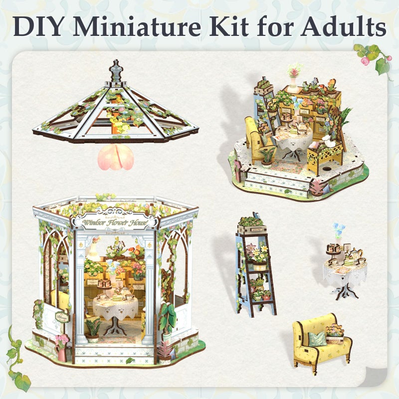 Fsolis Book Nook Kit - DIY Miniature Kit for Adults Tiny House Bookshelf Diorama 3D Puzzles Flower Shop Craft Gifts for Women Book Lovers(Windsor Flower House) - Image 3