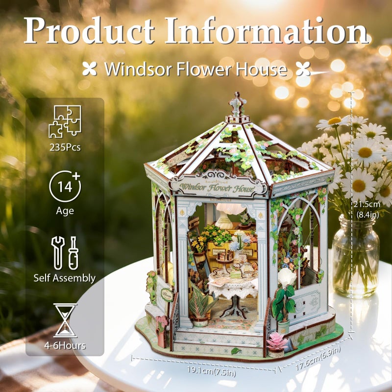 Fsolis Book Nook Kit - DIY Miniature Kit for Adults Tiny House Bookshelf Diorama 3D Puzzles Flower Shop Craft Gifts for Women Book Lovers(Windsor Flower House) - Image 2