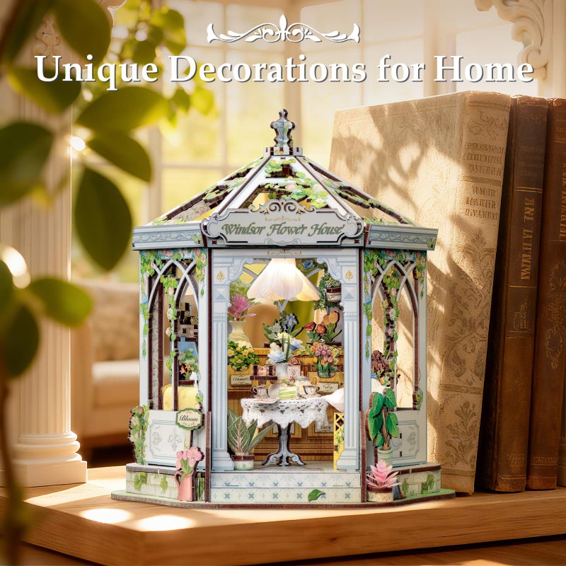 Fsolis Book Nook Kit - DIY Miniature Kit for Adults Tiny House Bookshelf Diorama 3D Puzzles Flower Shop Craft Gifts for Women Book Lovers(Windsor Flower House) - Image 4