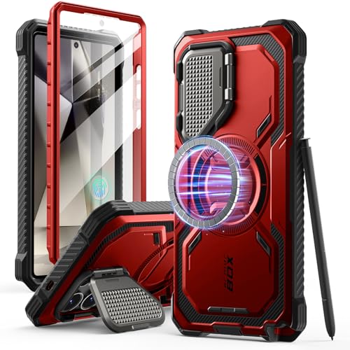 I-blason iBlason Armorbox for Samsung Galaxy S25 Ultra Case MagSafe with Camera Cover Stand Support Wireless Charger 360 FullBody Case with Screen Protector Kickstand Phone Case for S25 Ultra Red - Image 1