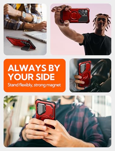 I-blason iBlason Armorbox for Samsung Galaxy S25 Ultra Case MagSafe with Camera Cover Stand Support Wireless Charger 360 FullBody Case with Screen Protector Kickstand Phone Case for S25 Ultra Red - Image 3