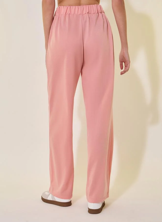تايك تو Solid Mid-Rise Wide-Leg Pants with Pockets