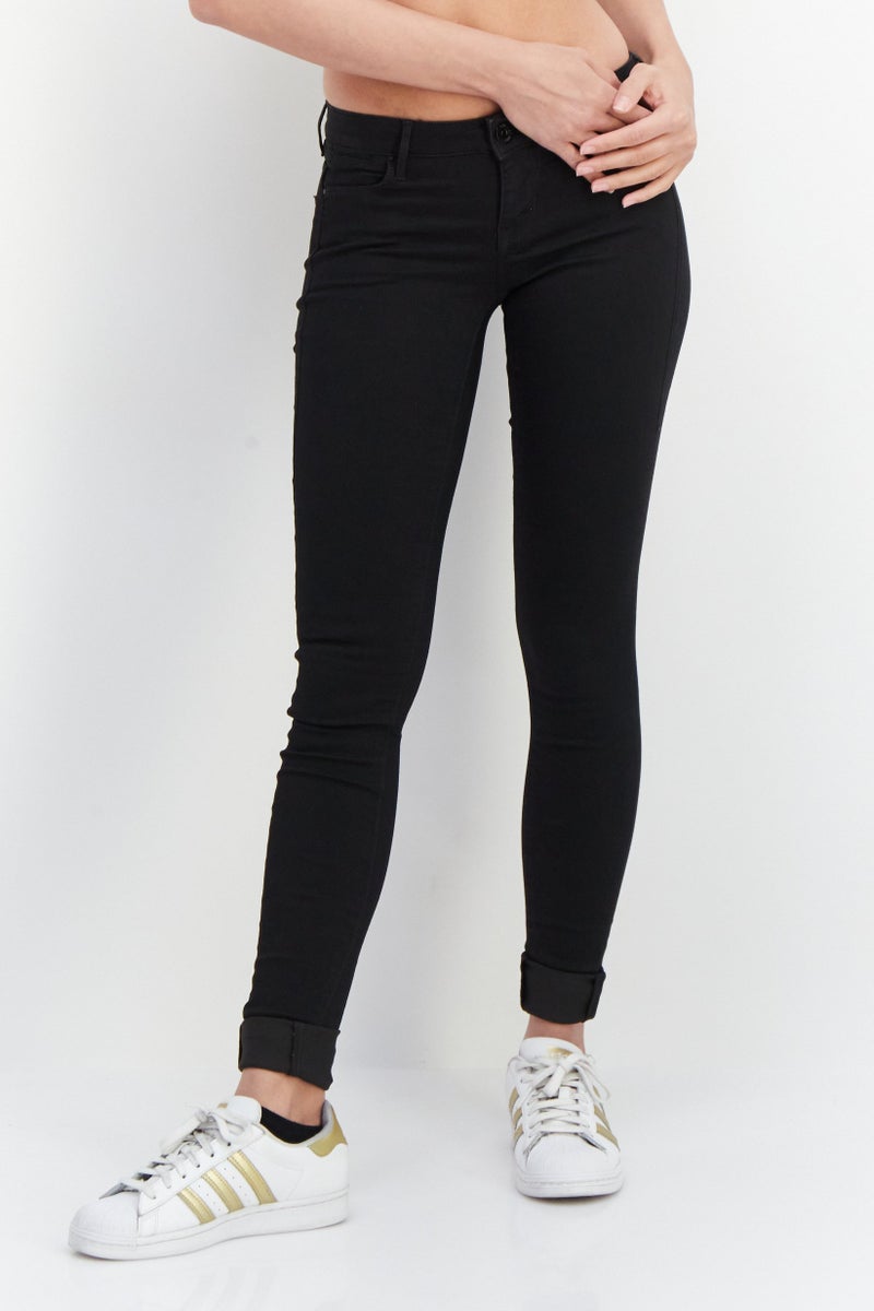 GUESS Women Straight Plain Stretchable Pants, Black  - Image 1
