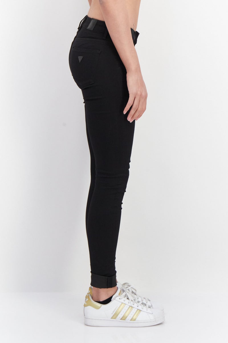 GUESS Women Straight Plain Stretchable Pants, Black  - Image 3