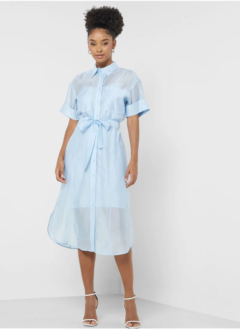 CALVIN KLEIN Belted Button Down Shirt Dress