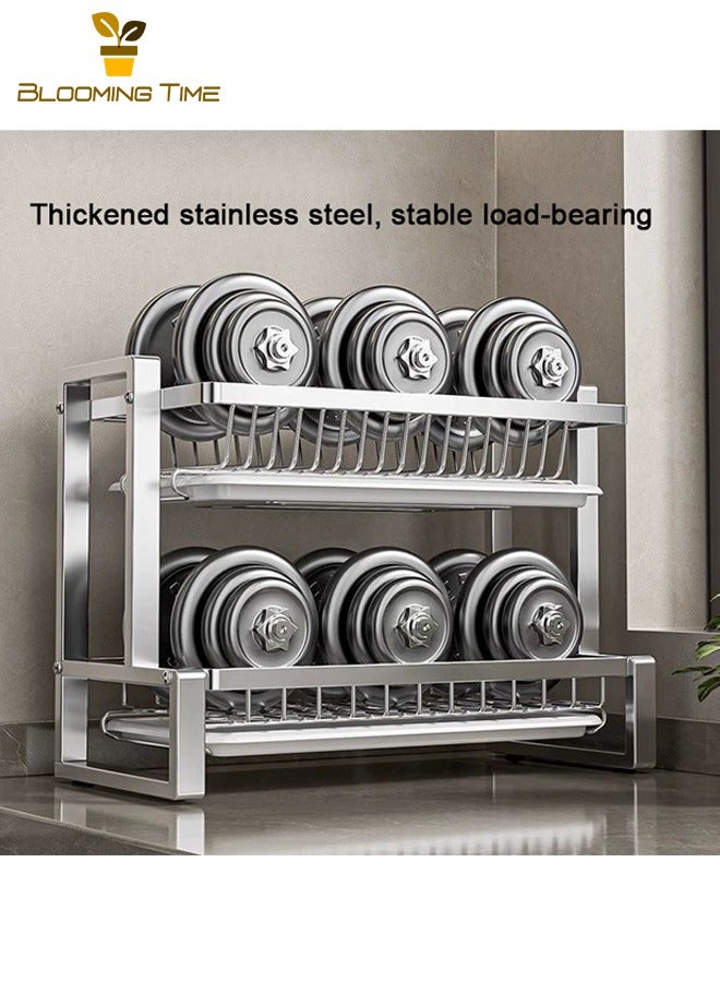 BLOOMING TIME Kitchen Storage Rack, Dish Rack, Sink Drain Rack, Stainless Steel Kitchen Dish Rack, Thickened Bowl and Chopstick Storage Rack, Countertop Multi-Layer Drain Rack, Silver - Image 4