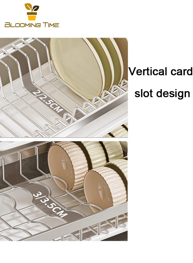 BLOOMING TIME Kitchen Storage Rack, Dish Rack, Sink Drain Rack, Stainless Steel Kitchen Dish Rack, Thickened Bowl and Chopstick Storage Rack, Countertop Multi-Layer Drain Rack, Silver - Image 5