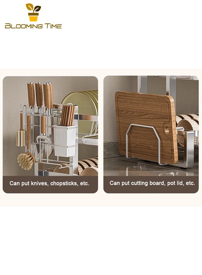 BLOOMING TIME Kitchen Storage Rack, Dish Rack, Sink Drain Rack, Stainless Steel Kitchen Dish Rack, Thickened Bowl and Chopstick Storage Rack, Countertop Multi-Layer Drain Rack, Silver - Image 3