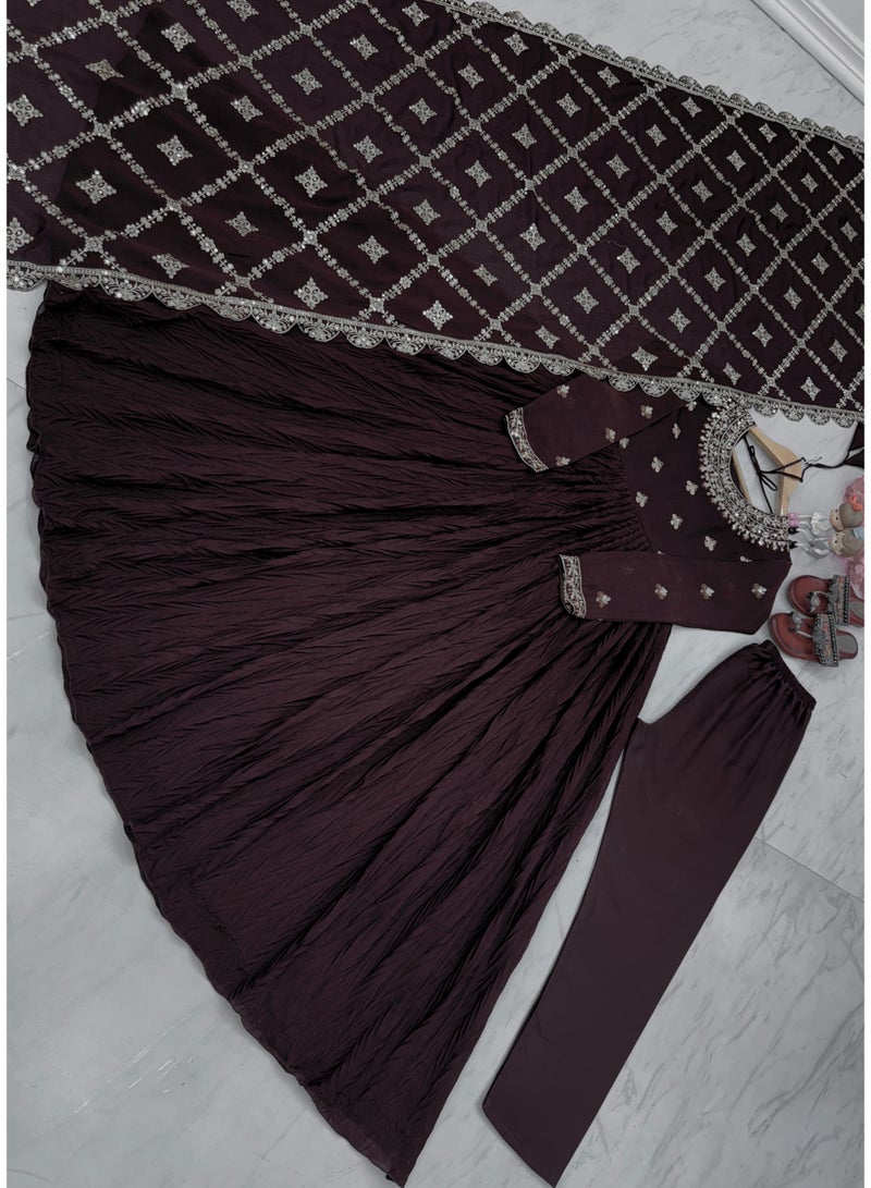 Super Asian Elegant Gown Set with Heavy Embroidery & Dupatta – Premium Party & Wedding Wear - Image 3