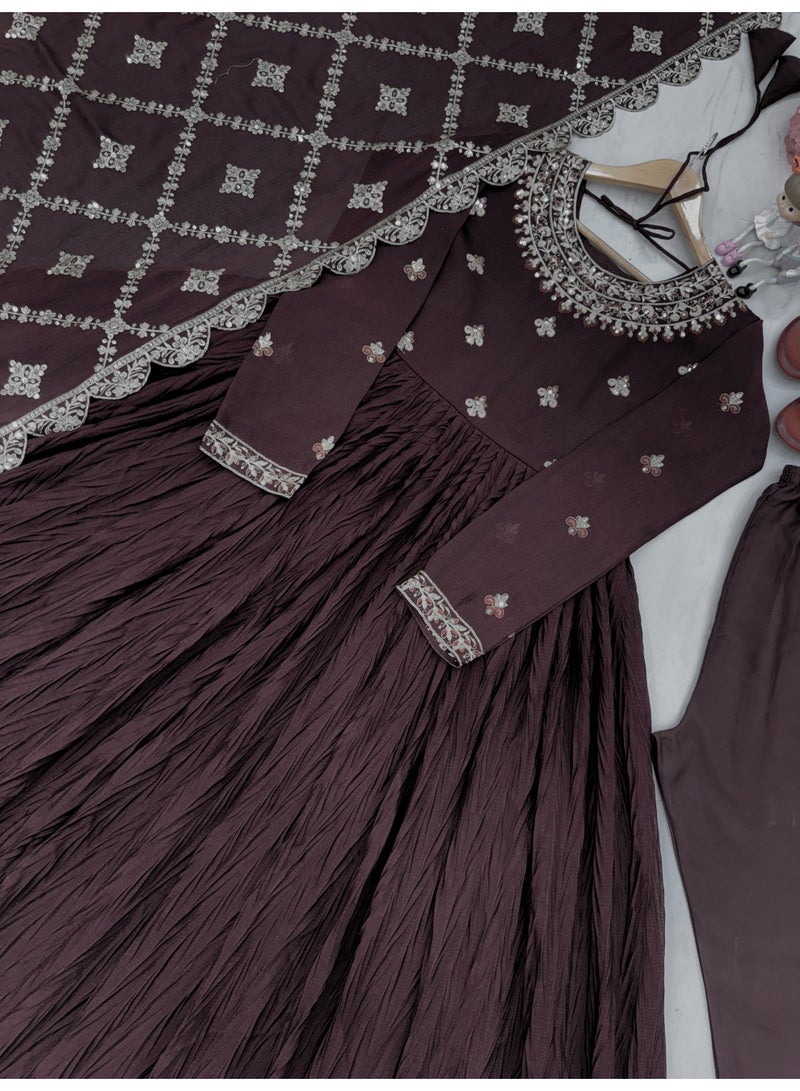 Super Asian Elegant Gown Set with Heavy Embroidery & Dupatta – Premium Party & Wedding Wear - Image 5