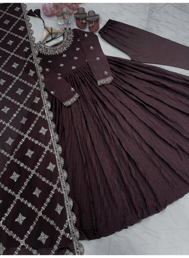 Super Asian Elegant Gown Set with Heavy Embroidery & Dupatta – Premium Party & Wedding Wear - Image 1