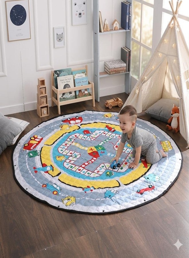 The Tickle Toe Cotton Quilted Reversible Cars Playmat or Activity Mat Cum Storage Bag (Multicolour) - Image 1