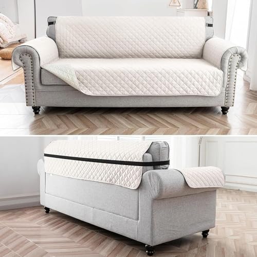 House of Quirk Reversible Sofa Cover, 3 Seater Couch Covers with Adjustable Elastic Straps, 280 GSM Sofa Slipcovers for Pets (Chocolate/Beige, 172.7 x 190.5cm) - Image 2