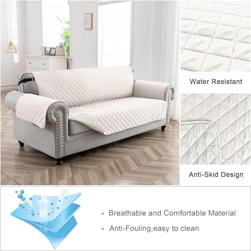 House of Quirk Reversible Sofa Cover, 3 Seater Couch Covers with Adjustable Elastic Straps, 280 GSM Sofa Slipcovers for Pets (Chocolate/Beige, 172.7 x 190.5cm) - Image 3