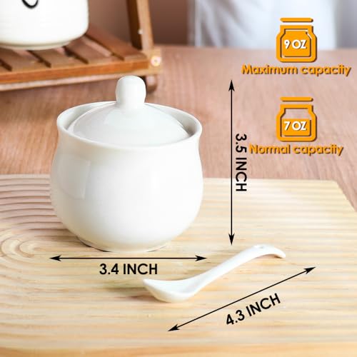 Swetwiny Ceramic Sugar Bowl with Lid and Spoon, Porcelain Salt Storage Jar, White Seasoning Container for Home and Kitchen, 7 Ounces (White) - Image 2