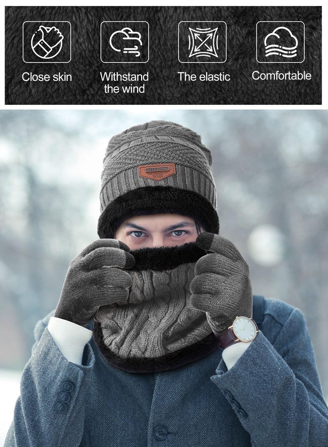 Shyyween 4 Pcs Winter Knit Beanie Hat Neck Warmer Scarf Touch Screen Gloves and Sock Set Fleece Lined Skull Cap for Men Women, Gray, One size - Image 5