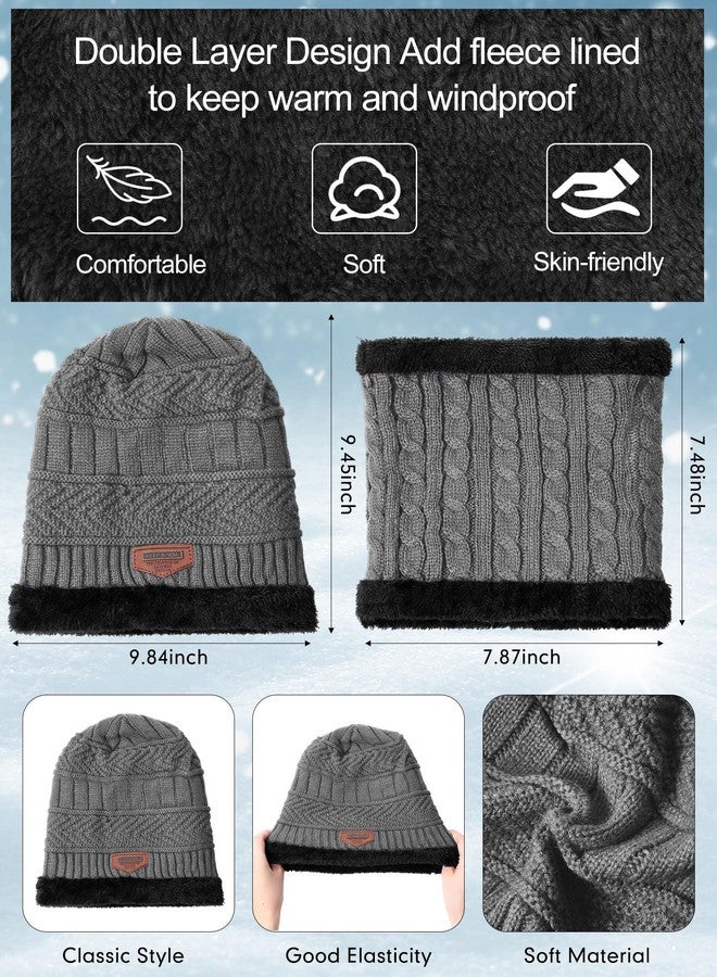 Shyyween 4 Pcs Winter Knit Beanie Hat Neck Warmer Scarf Touch Screen Gloves and Sock Set Fleece Lined Skull Cap for Men Women, Gray, One size - Image 2