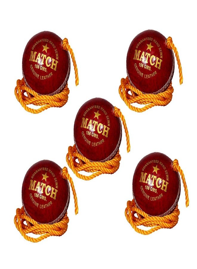 PSE Priya Sports Leather Match Practice Hanging Cricket Ball Red Pack of 5 - Image 1