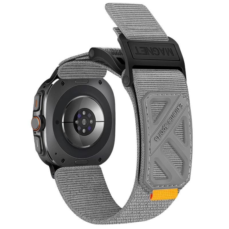 سوار ساعة ذكية سوار نايلون حلقي متوافق مع Samsung Galaxy Watch 8 بملاءمة قابلة للتعديل وحزام بديل للاستخدام اليومي باللون رمادي قابل للتعديل - AuraLuxe - Image 1