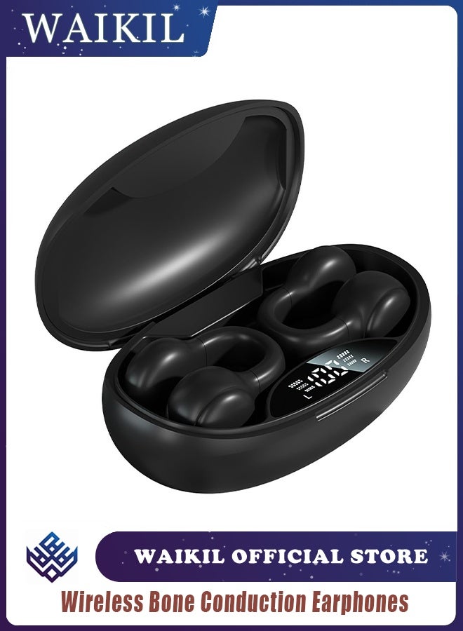 WAIKIL Wireless Bone Conduction Earphones, Ear Clip, Sports Earplugs,Black  - Image 1