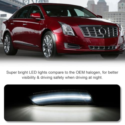 SHINEFIT White LED Side Marker Lights Replacement for 2013-2017 XTS Smoked Lens Side Marker Lights, Front Bumper Turn Signals Sidemarker Lamps - Image 2