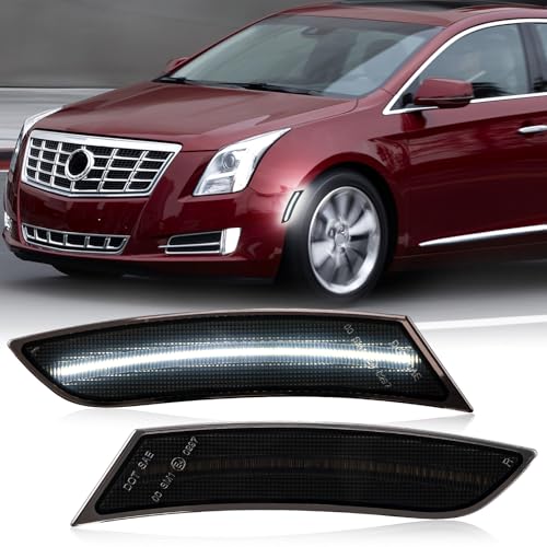 SHINEFIT White LED Side Marker Lights Replacement for 2013-2017 XTS Smoked Lens Side Marker Lights, Front Bumper Turn Signals Sidemarker Lamps - Image 1