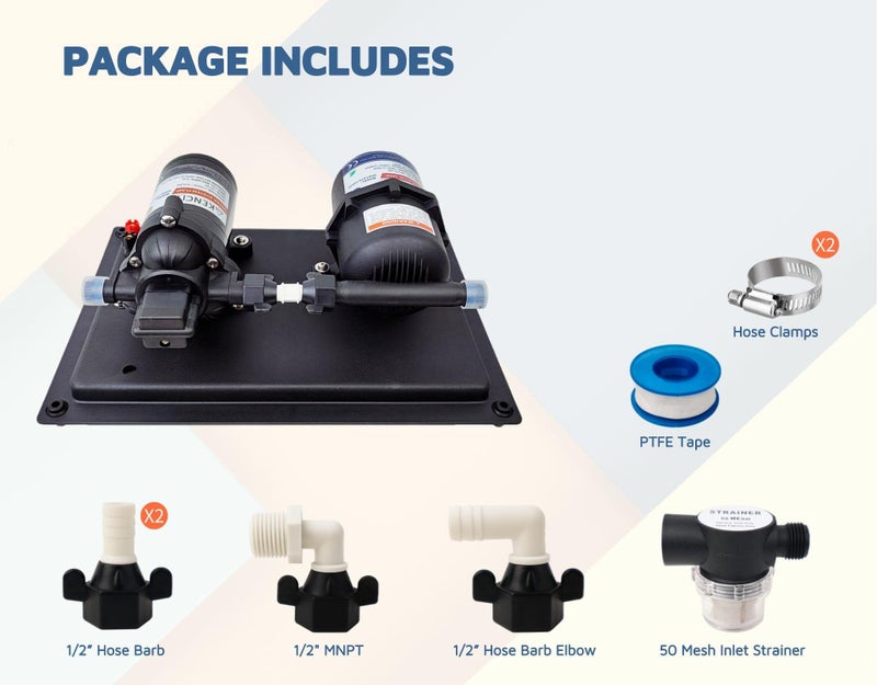 KENCIT RV Water System, Accumulator Tank System - 12Vdc, 4.0 GPM, 45 PSI, 0.2 Gallon Tank - Image 2