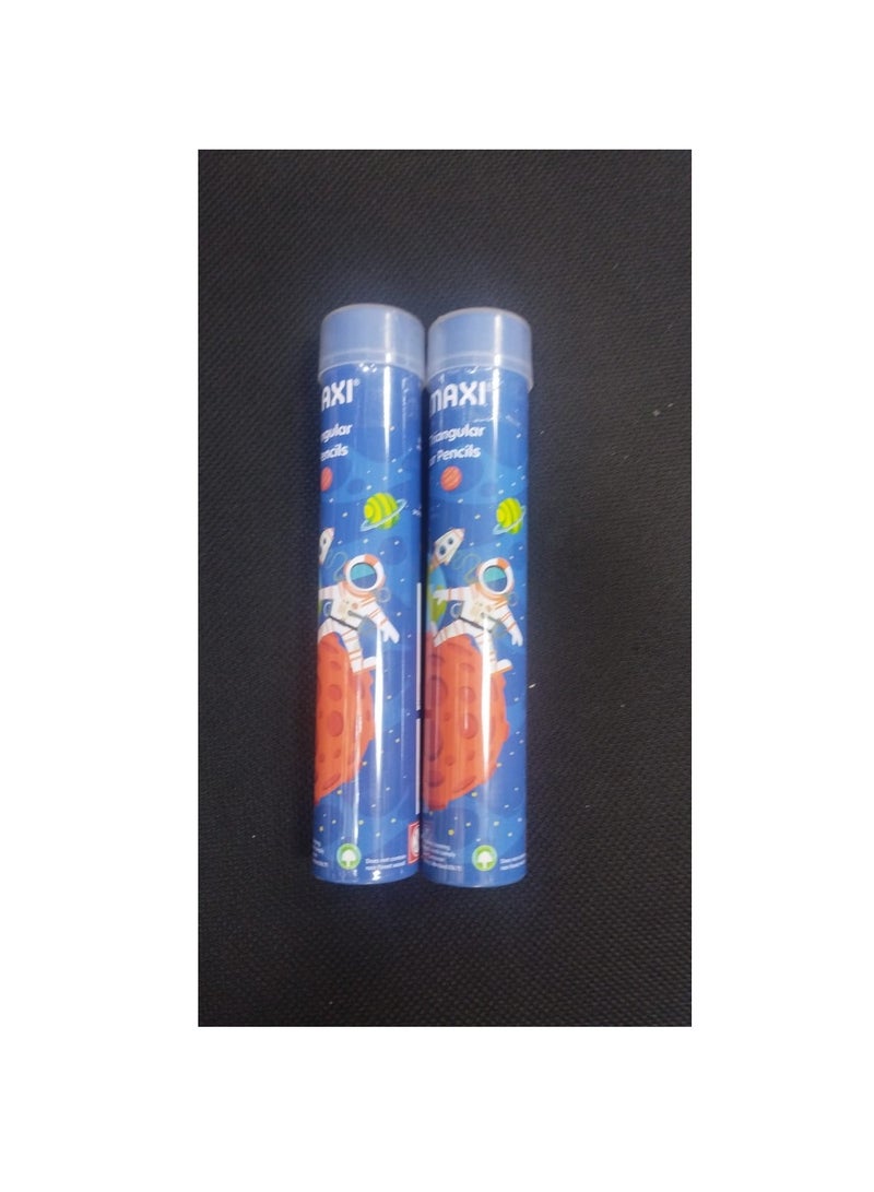 MAXI TRIANGULAR COLOUR PENCILS 12 COLOUR IN A ROUND METAL TIN, 2 TIN PACK OF 24 PCS PENCILS - Image 1