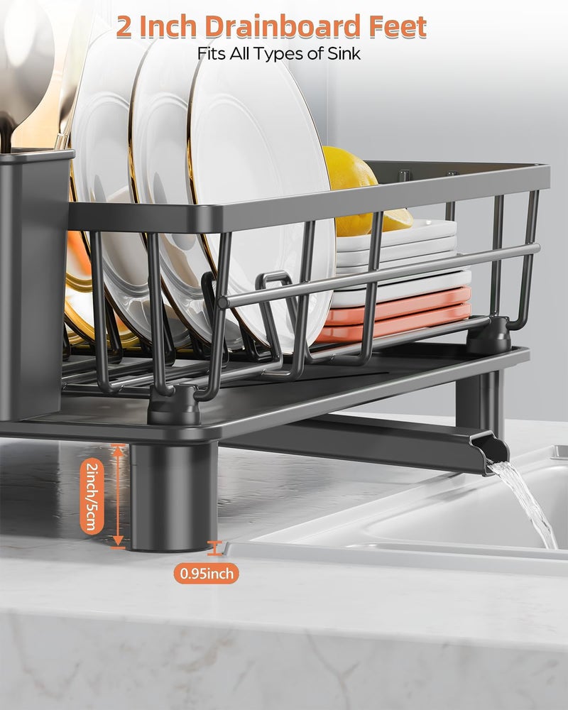 LIONONLY Dish Drying Rack for Kitchen Counter, Stainless Steel Drainer Anti Rust, Smart Drainage System Drainboard with Detachable Cutlery Holder, Handwash Dish Helper for Home, Apartment Space Saving - Image 4