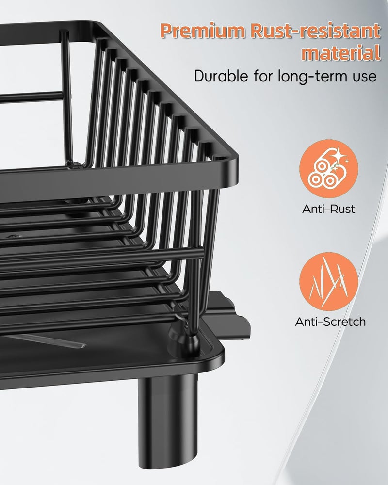 LIONONLY Dish Drying Rack for Kitchen Counter, Stainless Steel Drainer Anti Rust, Smart Drainage System Drainboard with Detachable Cutlery Holder, Handwash Dish Helper for Home, Apartment Space Saving - Image 2