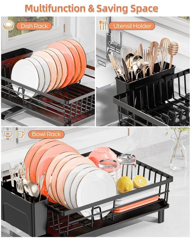 LIONONLY Dish Drying Rack for Kitchen Counter, Stainless Steel Drainer Anti Rust, Smart Drainage System Drainboard with Detachable Cutlery Holder, Handwash Dish Helper for Home, Apartment Space Saving - Image 5