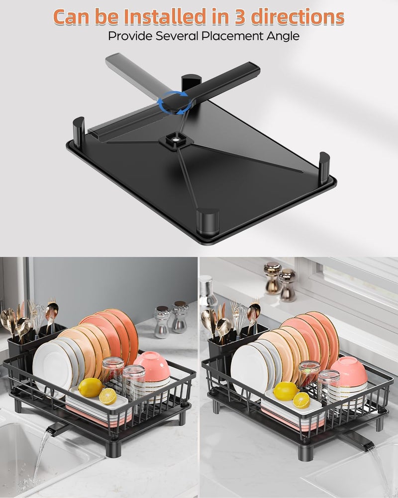 LIONONLY Dish Drying Rack for Kitchen Counter, Stainless Steel Drainer Anti Rust, Smart Drainage System Drainboard with Detachable Cutlery Holder, Handwash Dish Helper for Home, Apartment Space Saving - Image 3