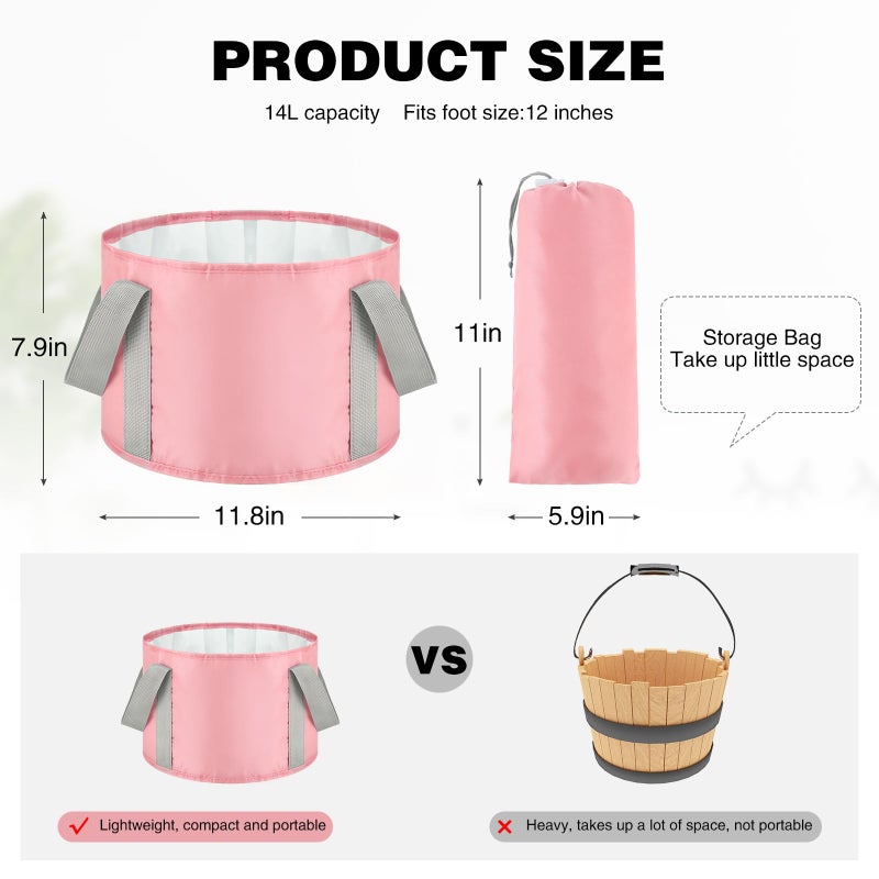 Maxcheck 14L 6 Pcs Pink Collapsible Foot Basin Tub Portable Soaking Feet Bath Bag Foldable Bucket with Handles Pedicure Foot Spa Tub for Travel Camping Outdoor Washing - Image 3