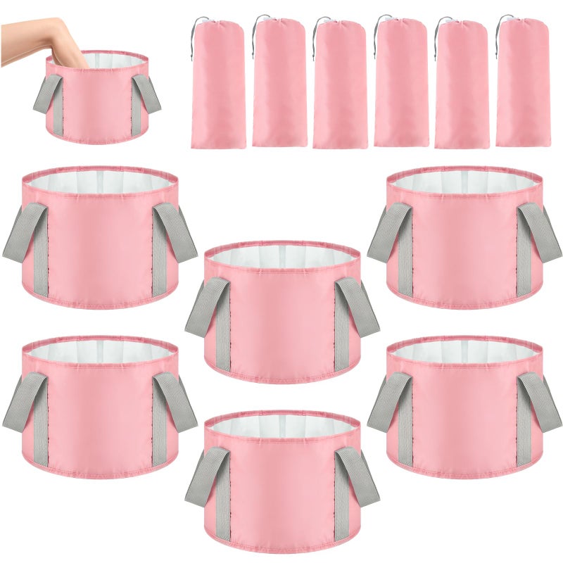 Maxcheck 14L 6 Pcs Pink Collapsible Foot Basin Tub Portable Soaking Feet Bath Bag Foldable Bucket with Handles Pedicure Foot Spa Tub for Travel Camping Outdoor Washing - Image 1