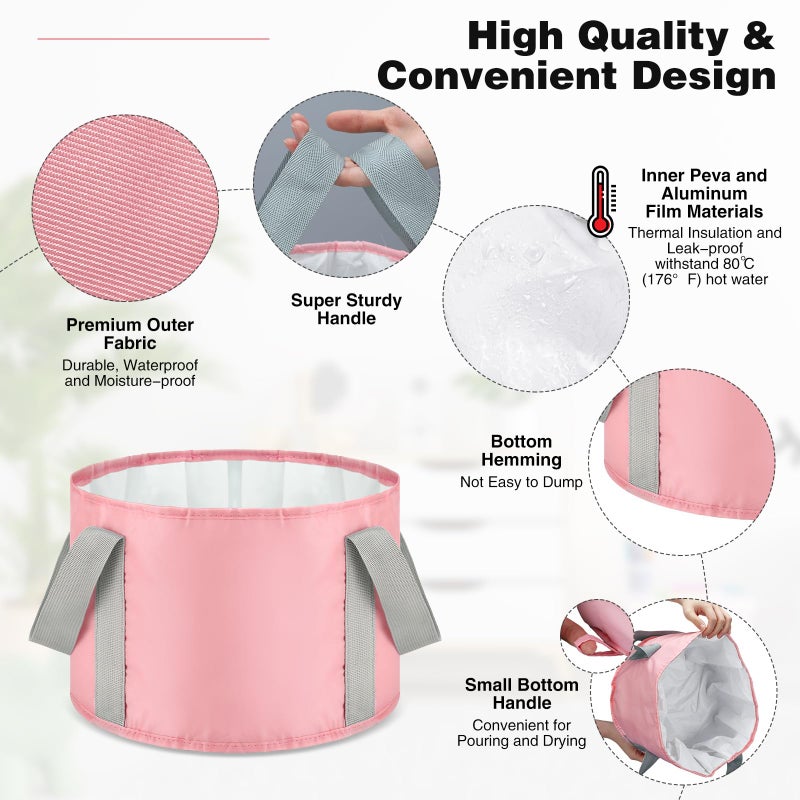 Maxcheck 14L 6 Pcs Pink Collapsible Foot Basin Tub Portable Soaking Feet Bath Bag Foldable Bucket with Handles Pedicure Foot Spa Tub for Travel Camping Outdoor Washing - Image 4
