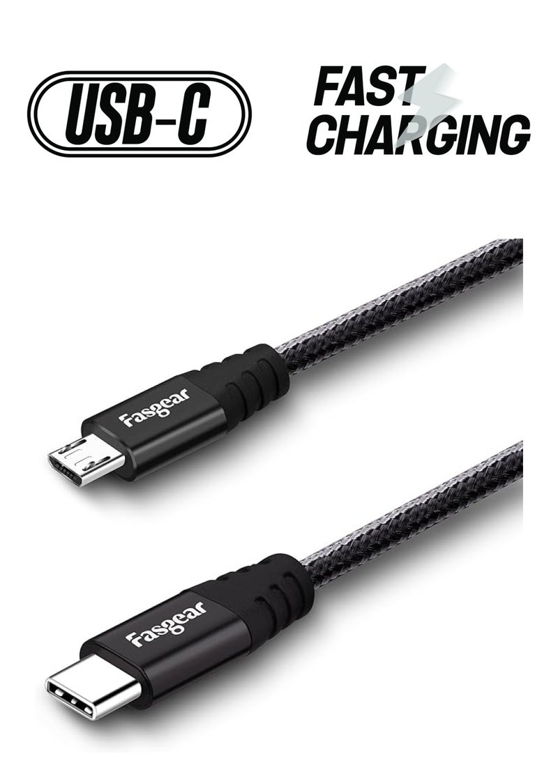 Fasgear USB C to Micro USB Cable [2m] Nylon Braided Type C to Micro USB Cord Compatible with Galaxy S7/S7, HTC One/10 and More (2m, Black) - Image 1