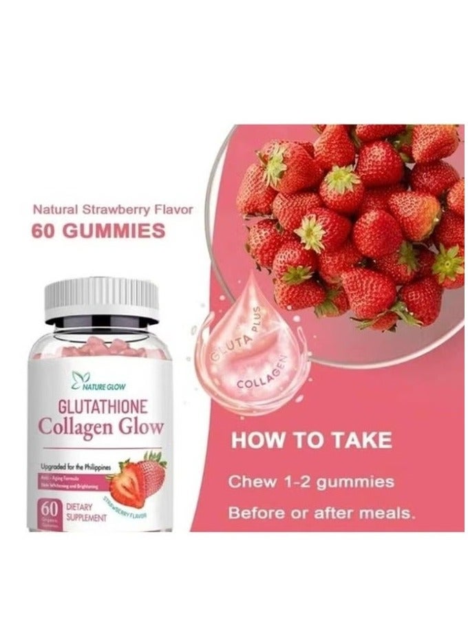 NATURE GLOW Glutathione Collagen Glow Anti-Aging Whitening and Brightening 60 Gummies Strawberry Flavor | Best Price KSA