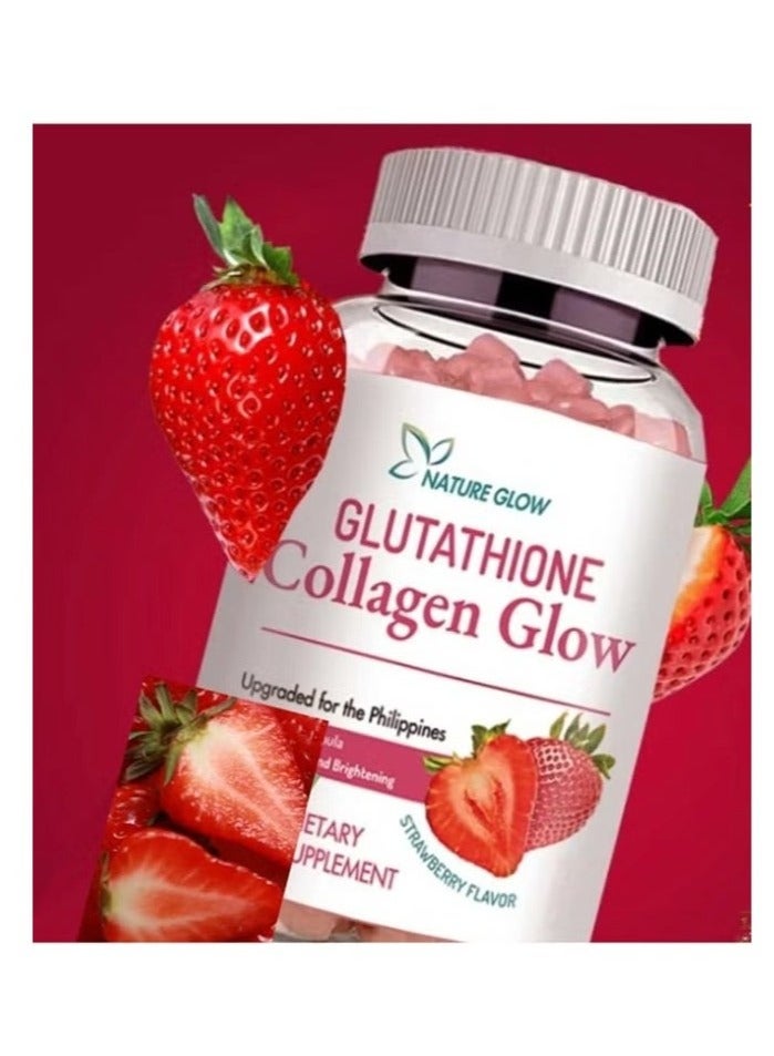 NATURE GLOW Glutathione Collagen Glow Anti-Aging Whitening and Brightening 60 Gummies Strawberry Flavor | Best Price KSA