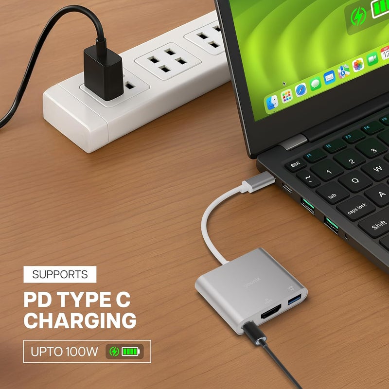 GEONIX Befit HD3 Type-C to 3-in-1 Multiport Adapter | 100W PD Fast Charging | 4K HDMI @30Hz | USB 3.0 5Gbps | Aluminum Alloy Hub for MacBook, Windows, Chromebook, iPad Pro & More | Silver - Image 4