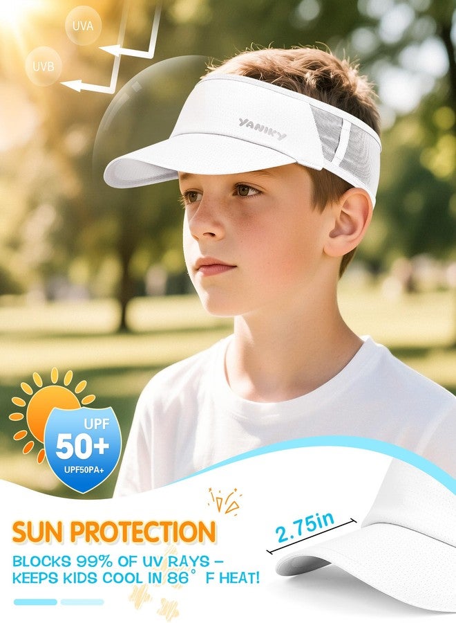 YANIKY Kids Sun Visor Hats for Girls Boys Lightweight UPF50+ Packable Sun Hat for Running Golf Outdoor Sports (US, Alpha, One Size, White) - Image 3